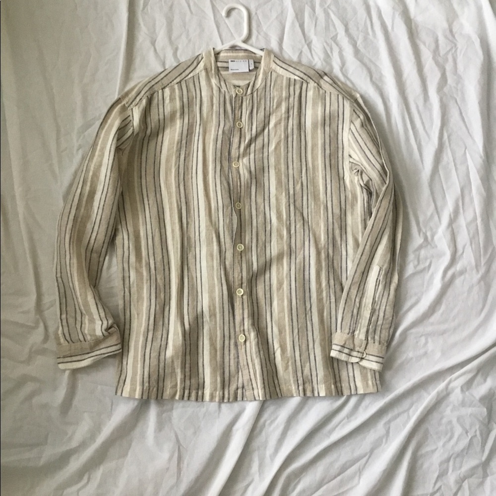ASOS Linen Long sleeve Mandarin Collar Shirt